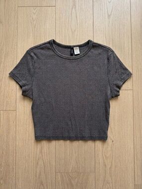 Divided Washed Charcoal Crop Tee